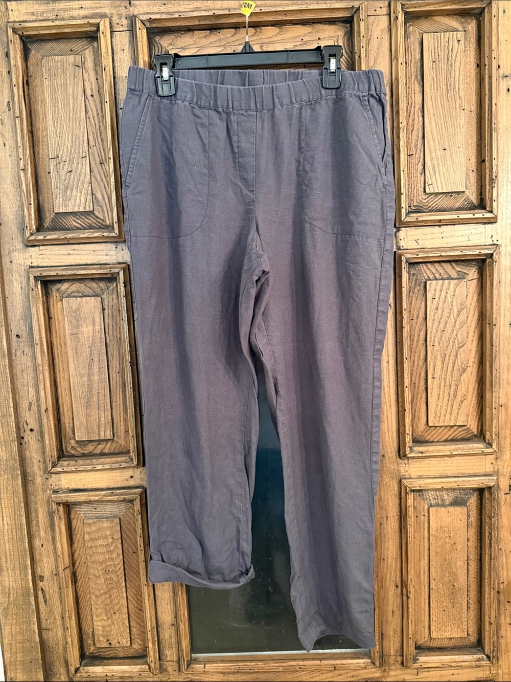Womens J. Jill Casual Elastic-Waist Grey Linen Pants w Adjustable Length Buttons